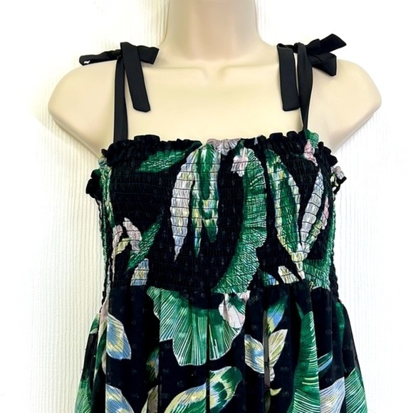 Maette - Black Tropical Colorful Multi Purpose Lined Midi Dress Size Medium - Picture 3 of 12